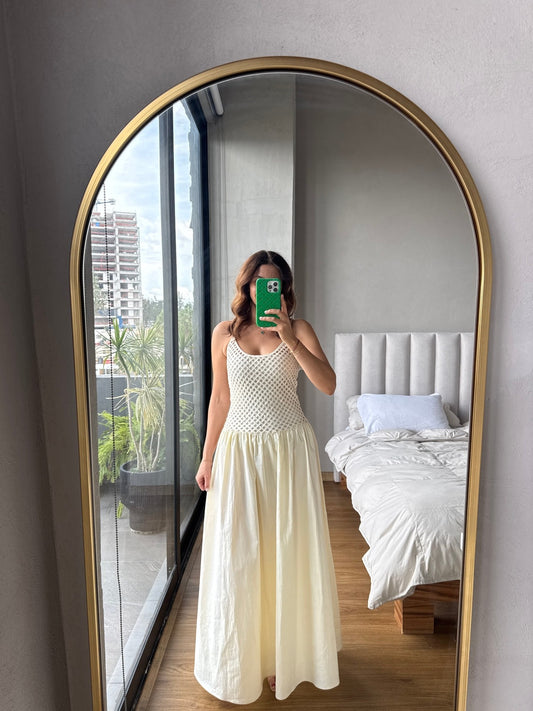 Vestido maxi blusa lentejuelas ivory
