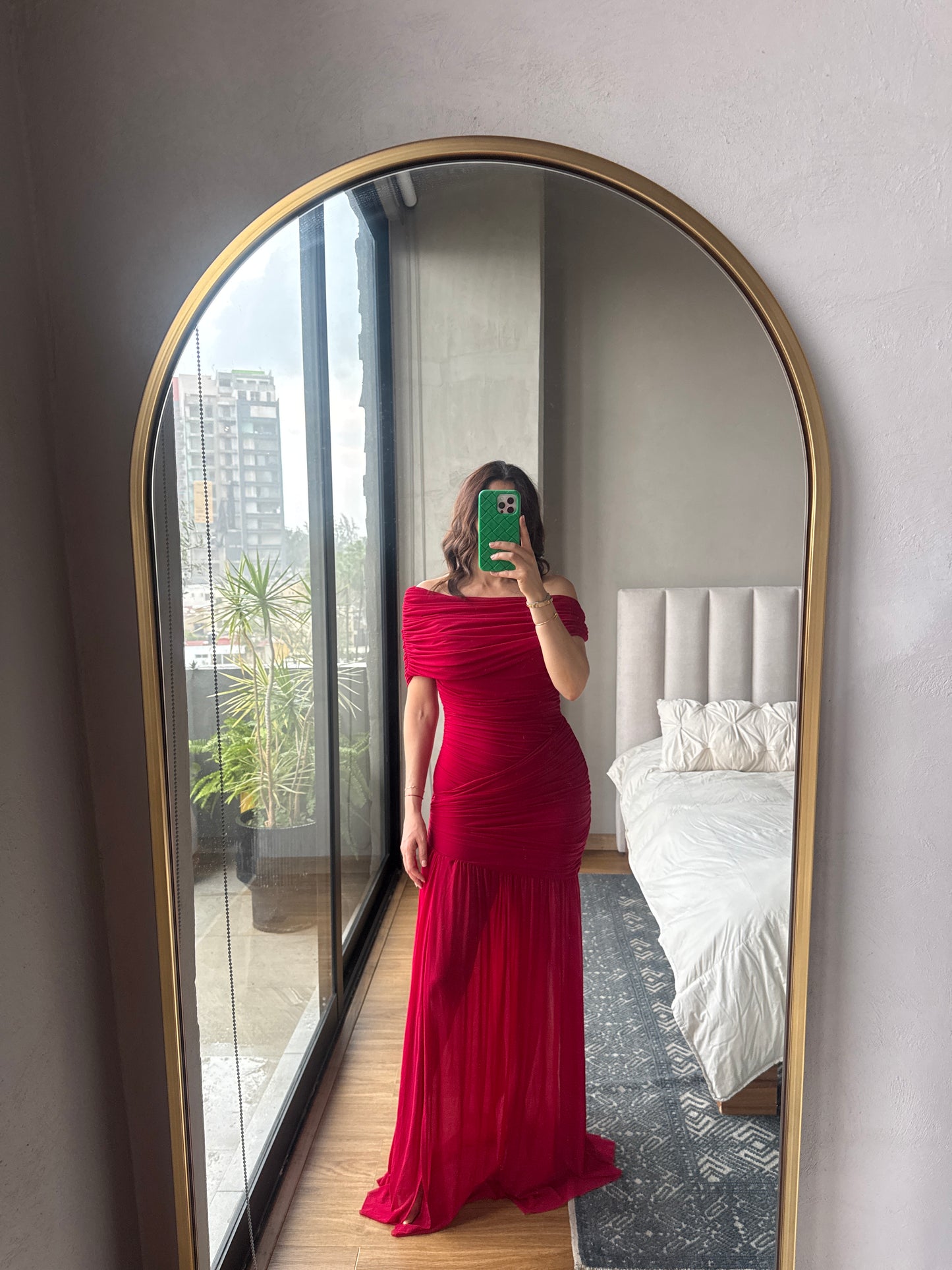Vestido maxi off shoulder rojo