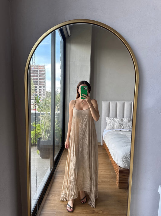 Vestido maxi tirantes beige