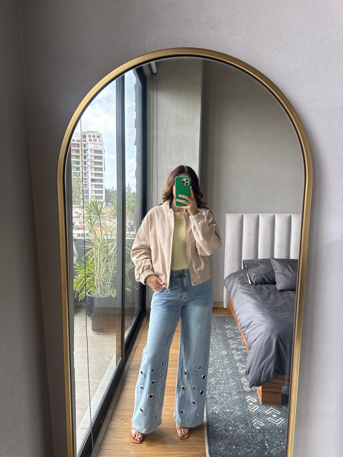 Chamarra tipo sude beige