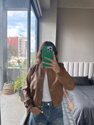 Bomber faux leather camel