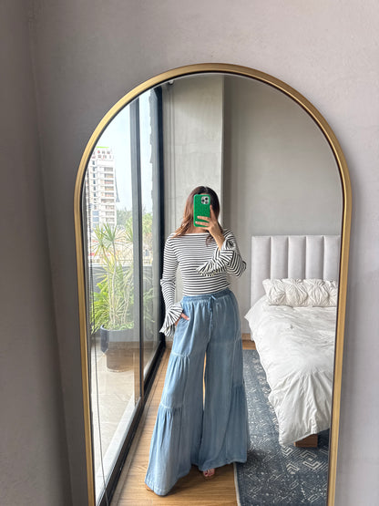 Blusa rayas off shoulder detalle mangas