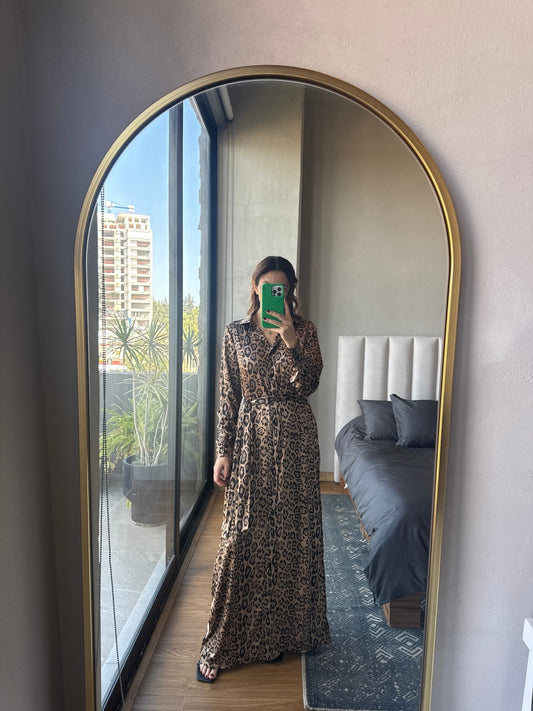 Vestido maxi satín animal print