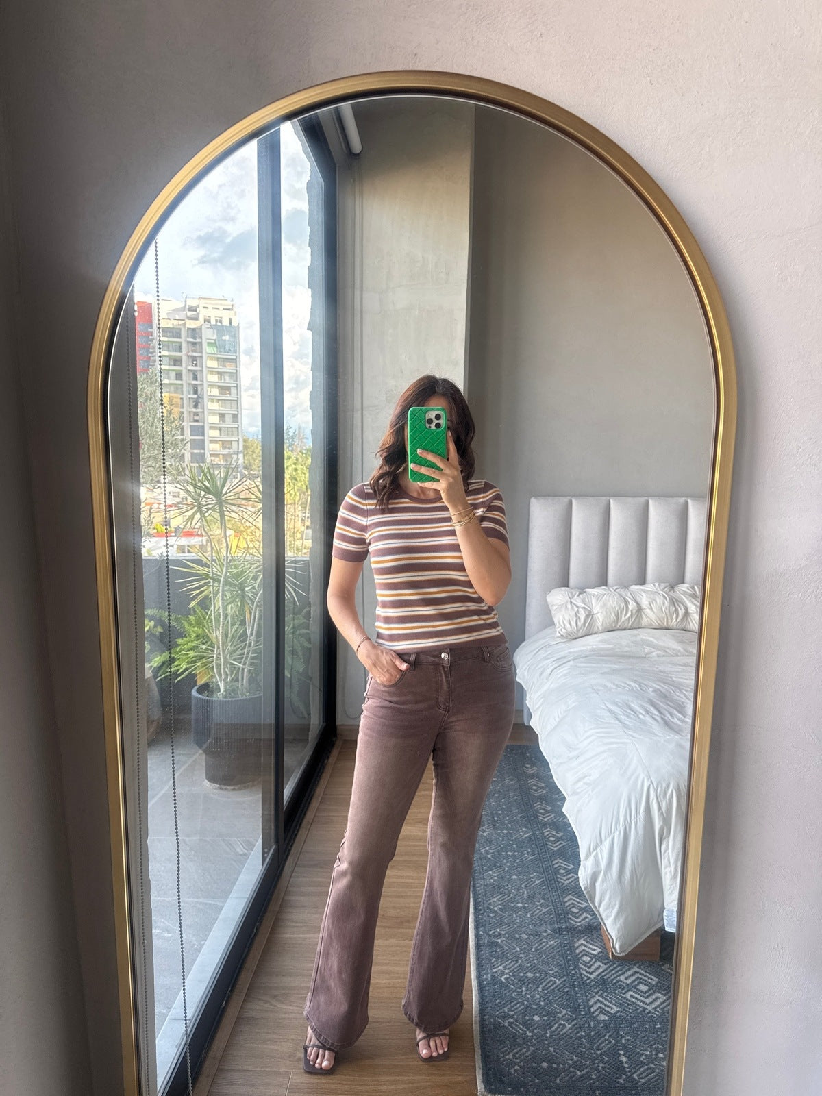 Blusa tejida rayas café
