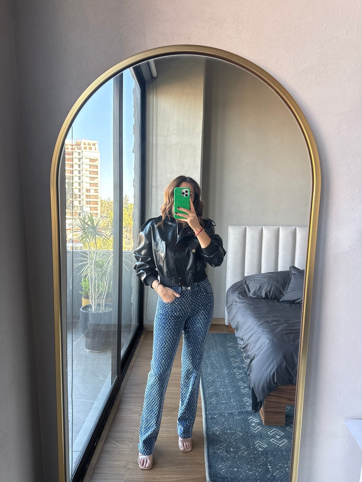 Bomber faux leather negra