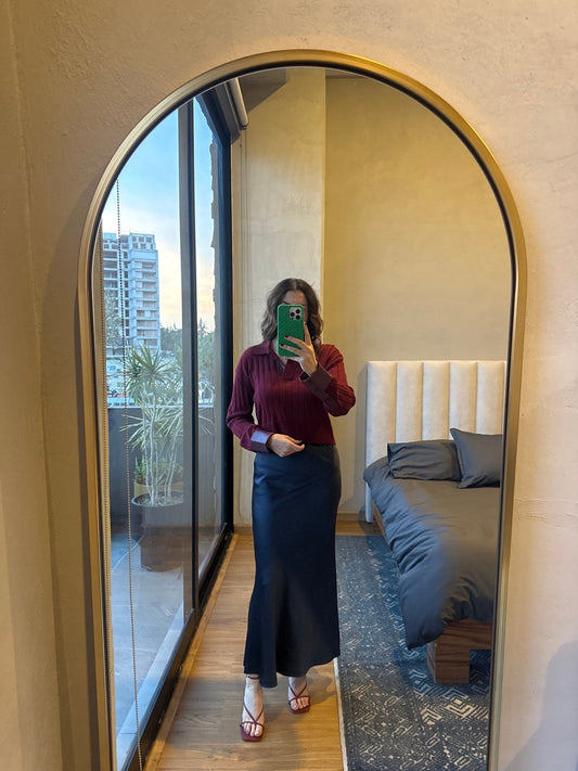 Falda maxi satín navy