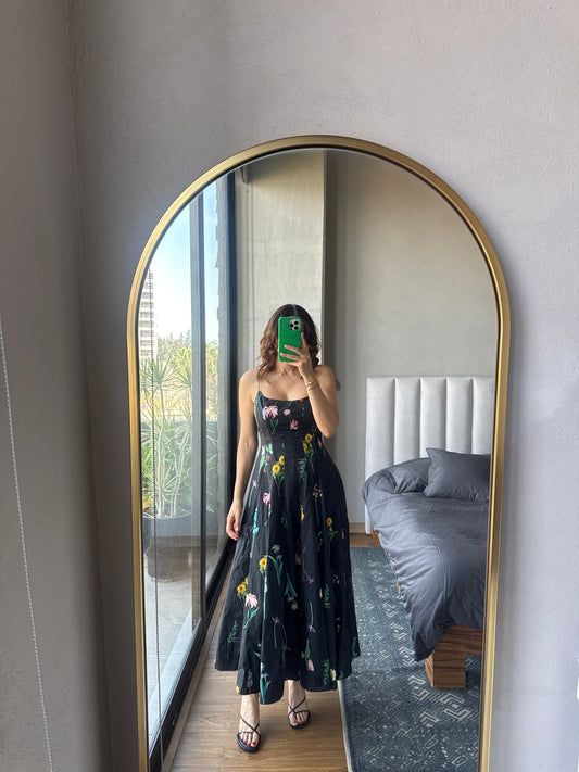 Vestido midi negro flores