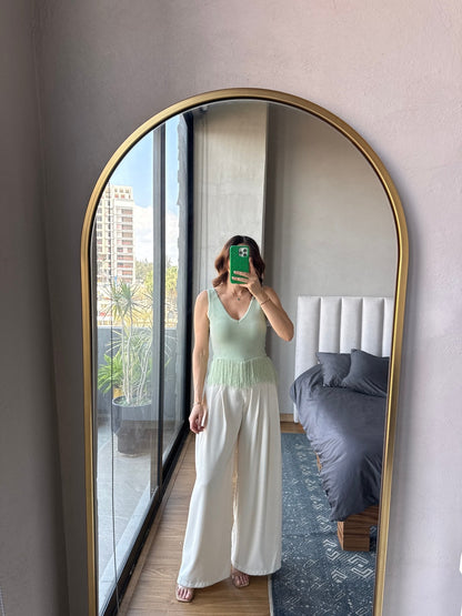 Blusa sin mangas tejida con flecos menta