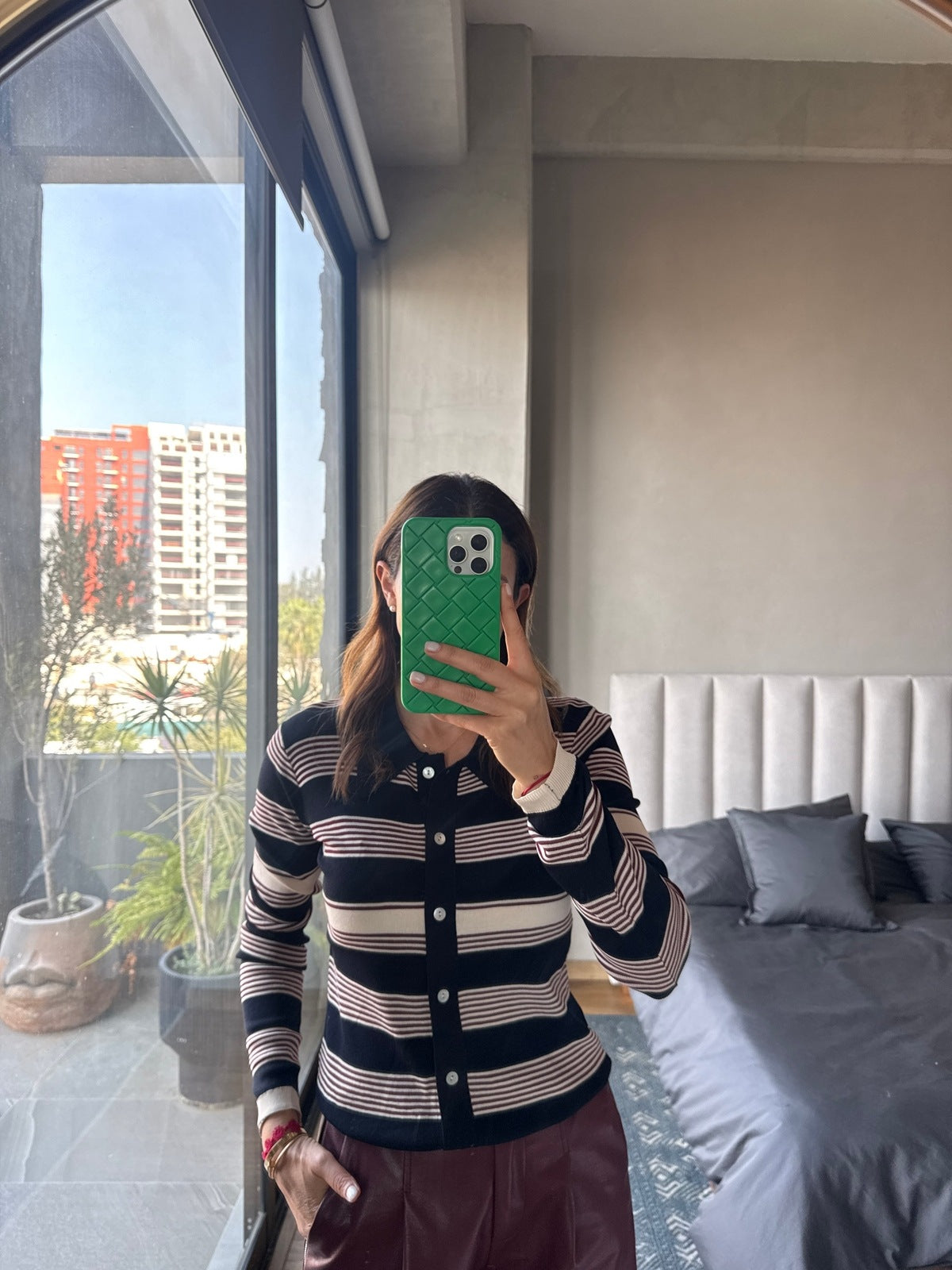 Cárdigan tejido rayas navy