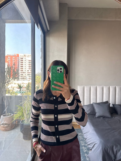 Cárdigan tejido rayas navy