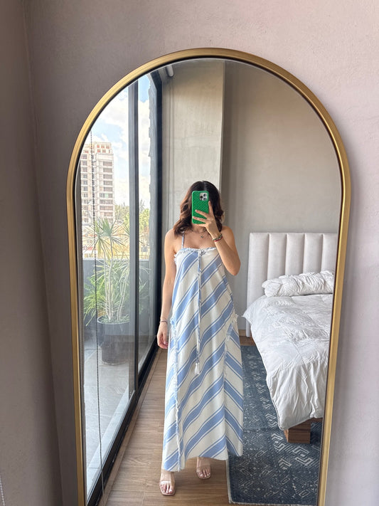 Vestido maxi tirantes líneas azules