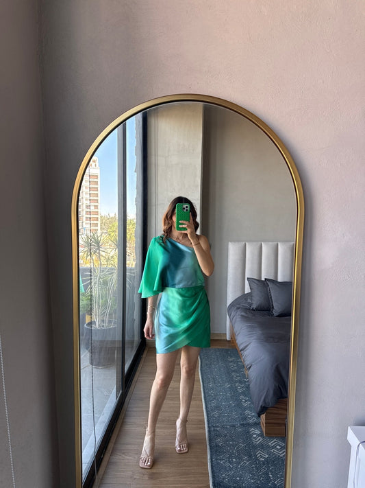 Vestido corto one shoulder tonos verde