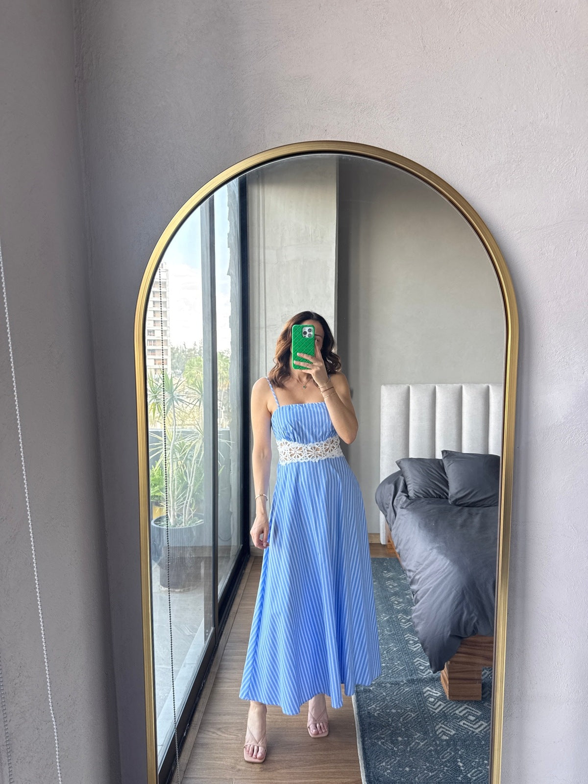 Vestido midi rayas detalle crochet