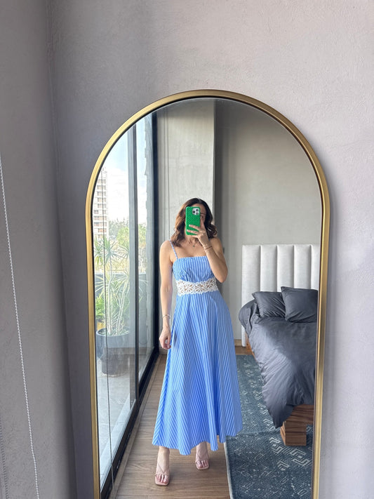 Vestido midi rayas detalle crochet