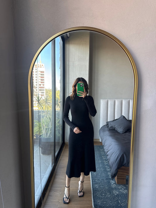 Vestido cuello midi tejido negro