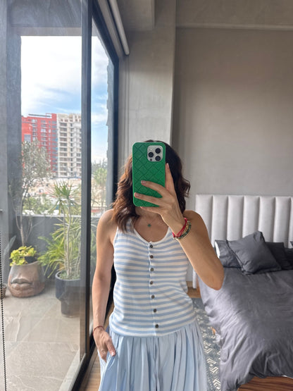 Blusa rayas botones baby blue