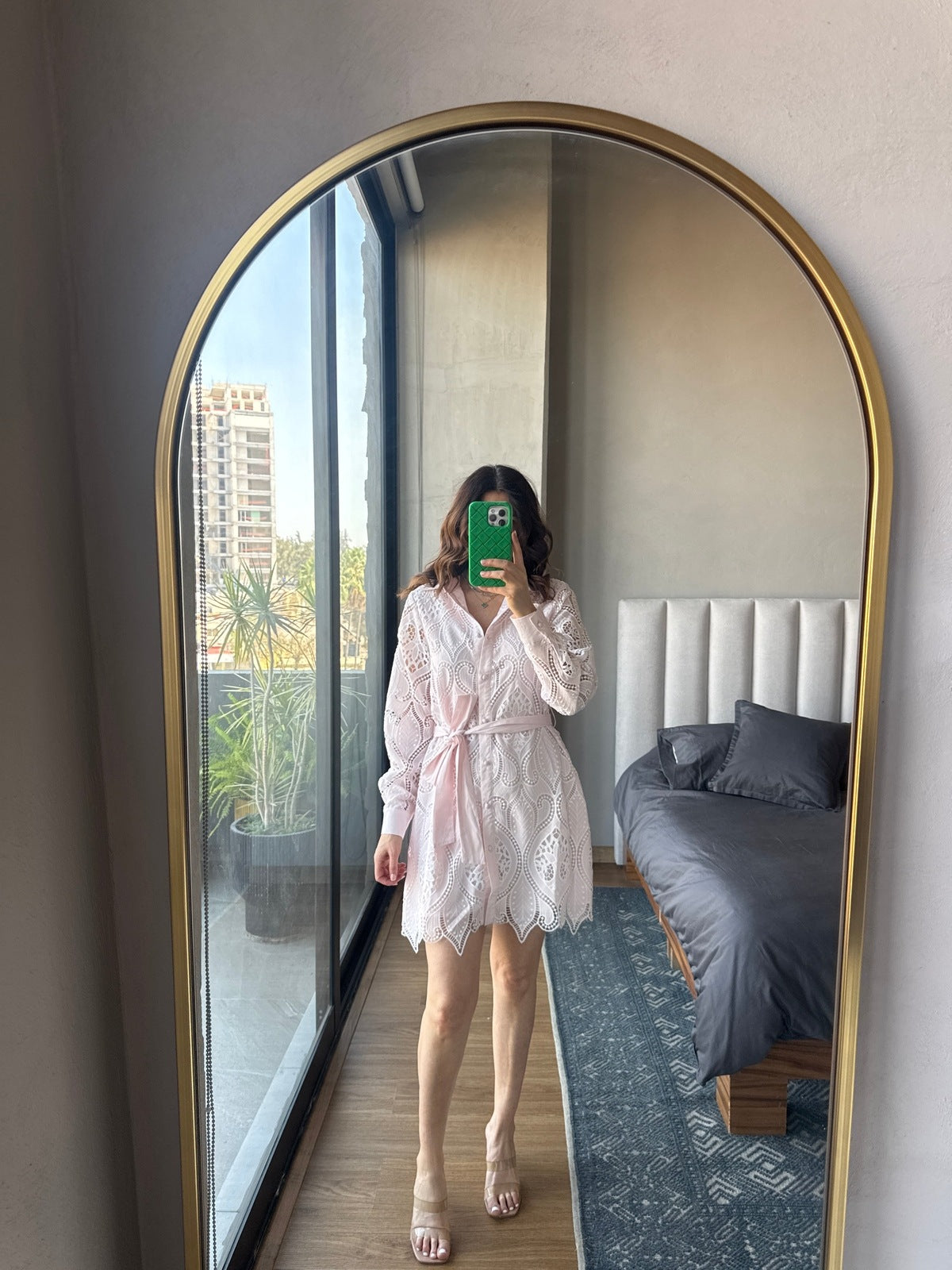 Vestido manga corta laser baby pink