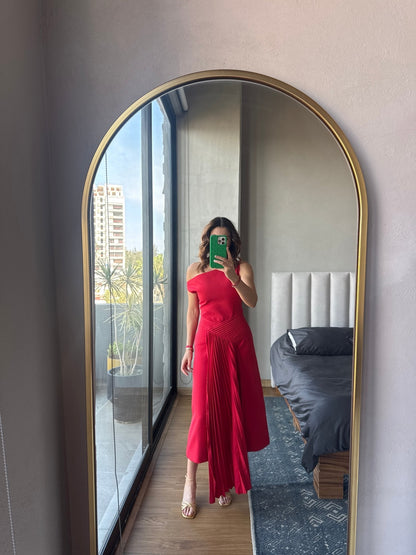 Vestido midi one shoulder rojo