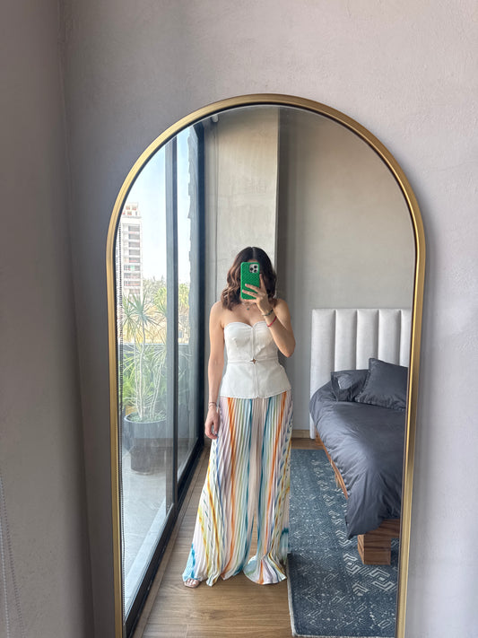 Set blusa strapless y pantalón plisado colores