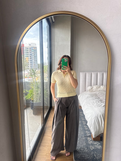 Blusa tipo polo manga corta tejida amarilla