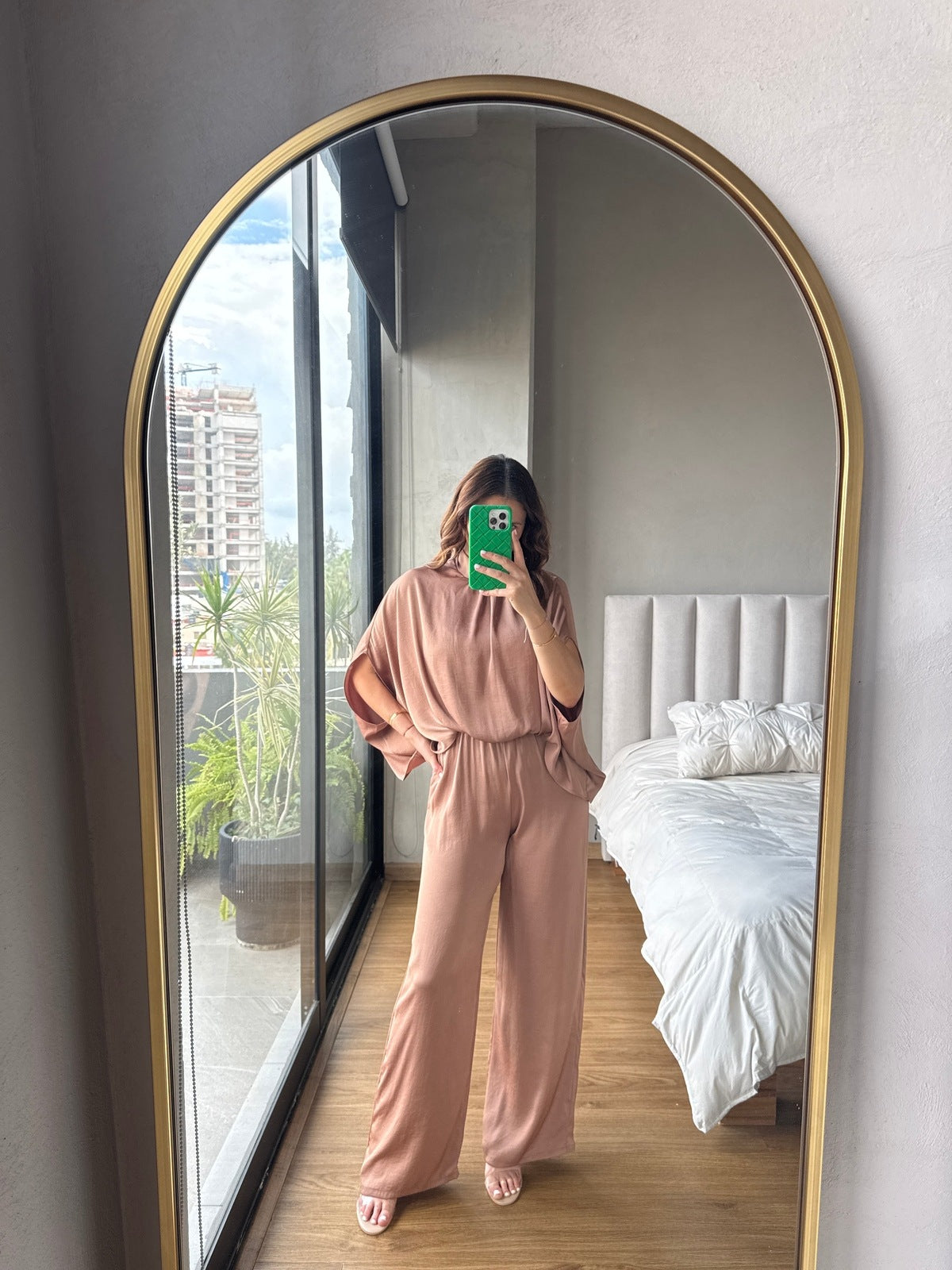 Jumpsuit cuello con manga café