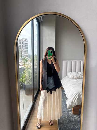 Falda maxi con detalle denim