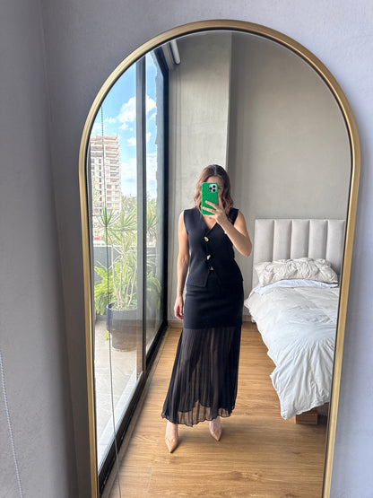 Set tejido y falda maxi negro