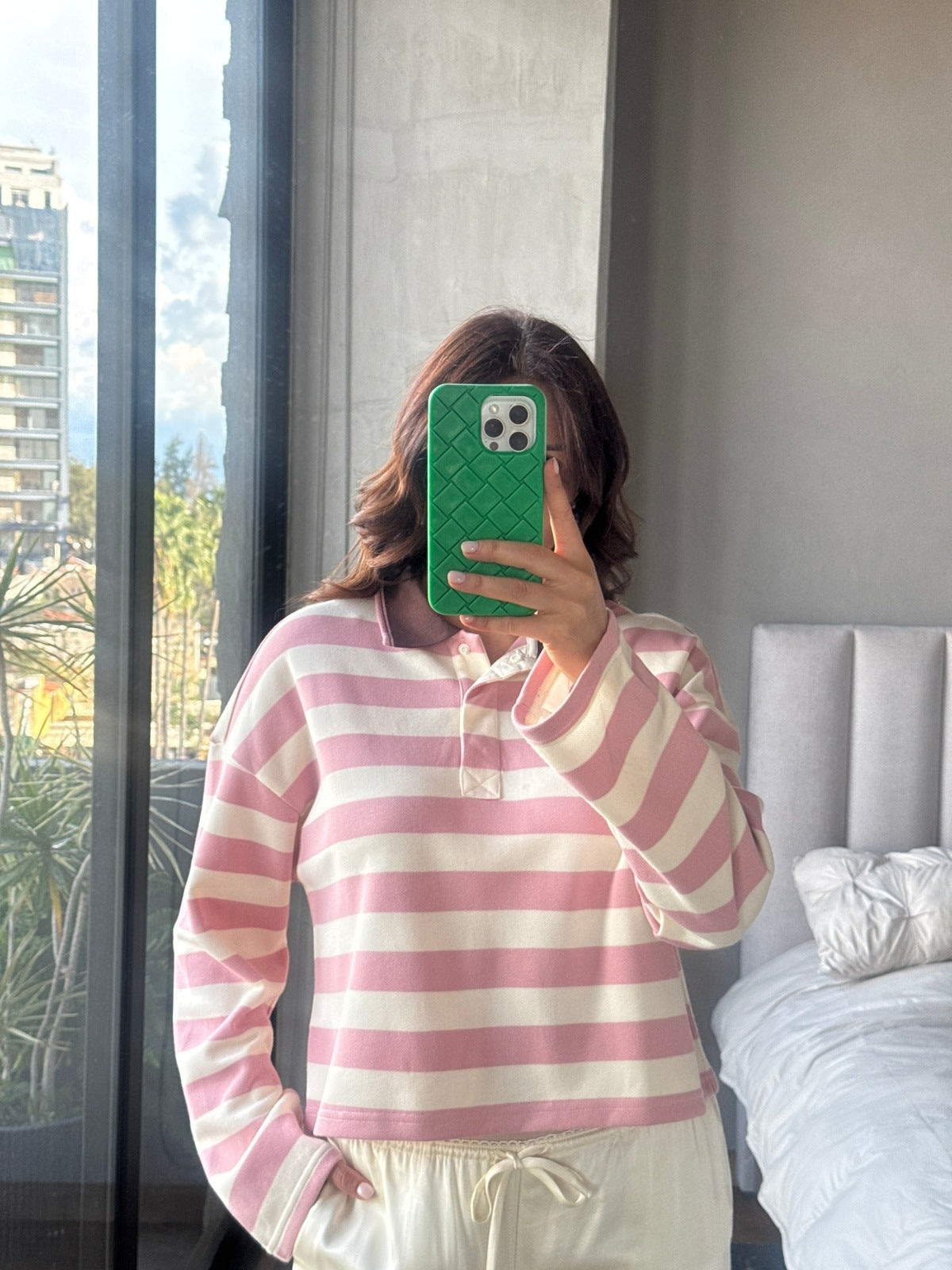 Blusa manga larga rayas rosa