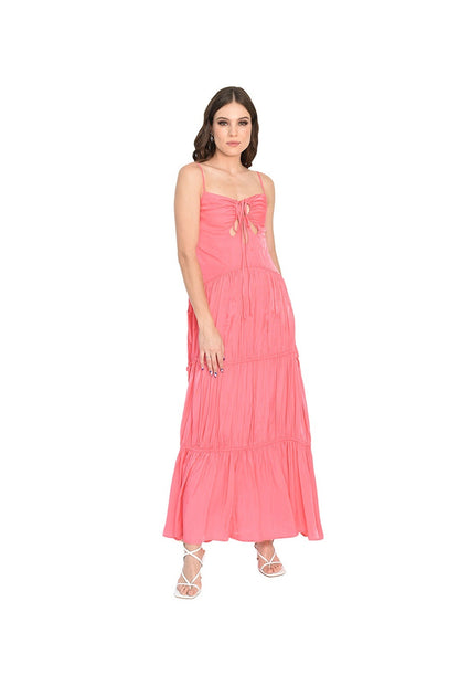 Vestido maxi detalle pecho coral