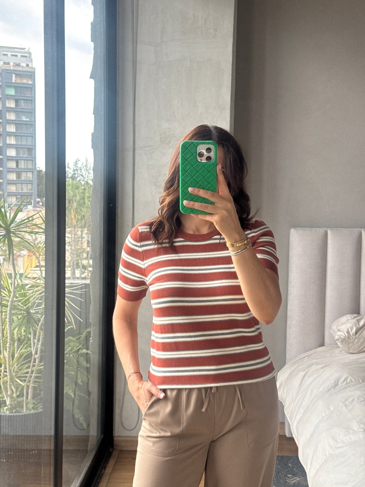 Blusa tejida rayas terracota