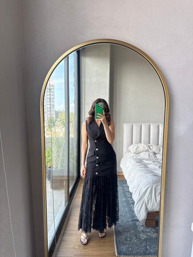 Vestido maxi falda lace negro