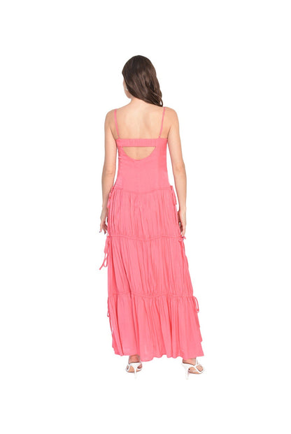 Vestido maxi detalle pecho coral