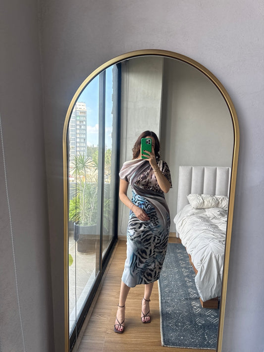 Vestido midi satín animal print