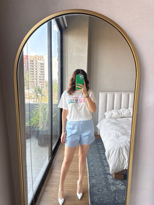 Short satín lace azul