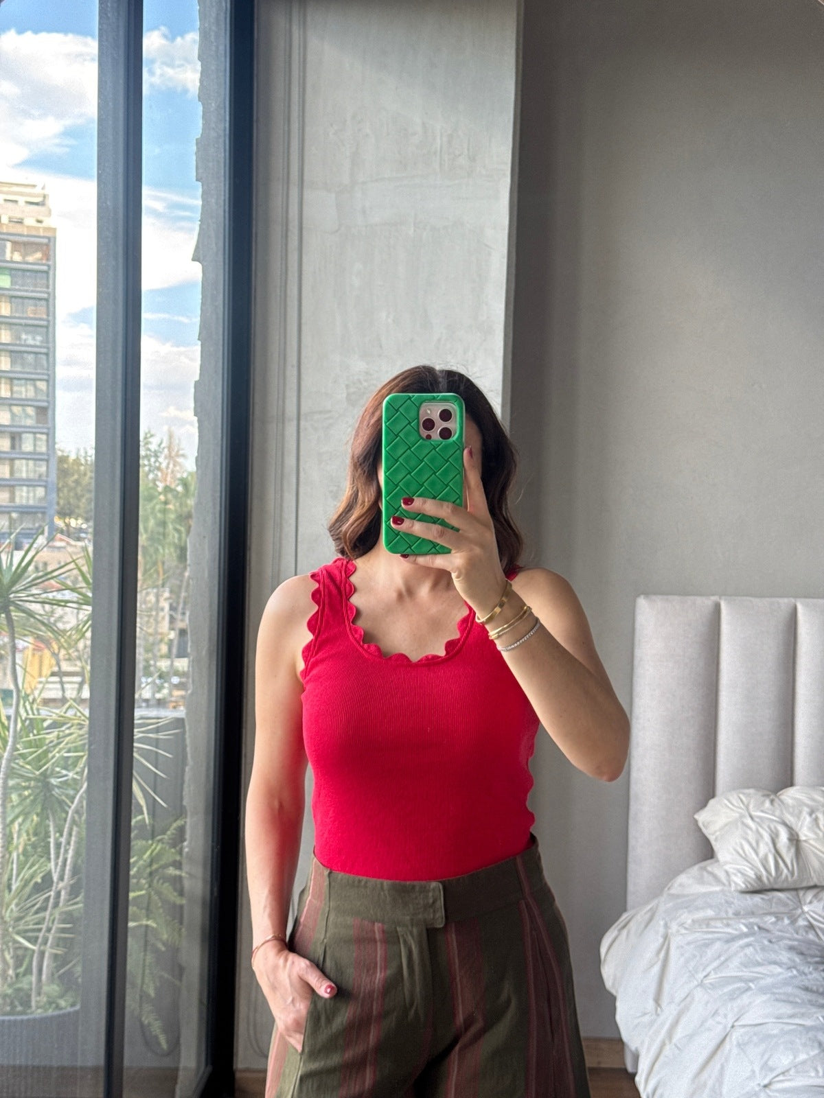Blusa tank detalle ondas roja