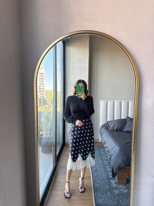 Falda midi satín lunares con lace