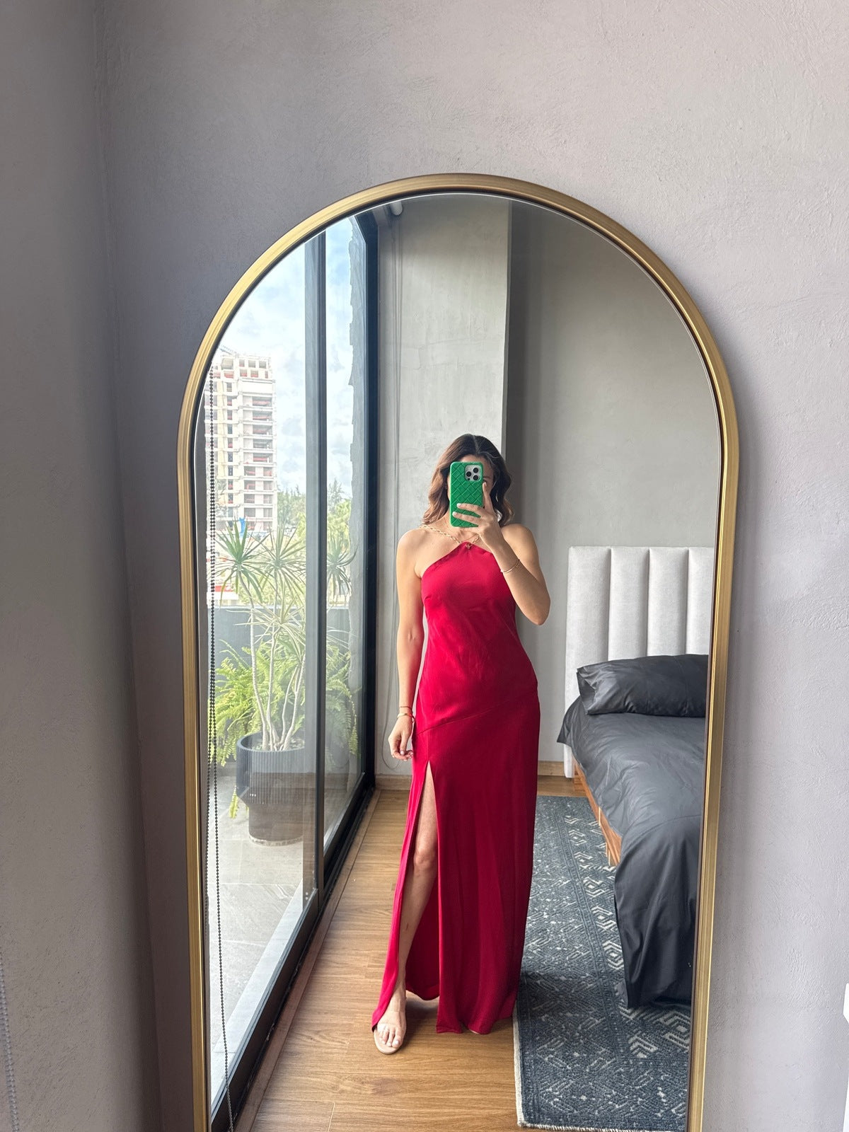 Vestido maxi tirantes cadenas rojo