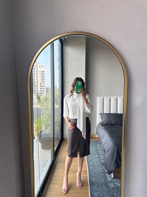 Falda midi abierta tipo piel café