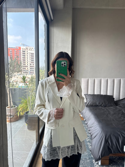 Blazer con detalle lace ivory