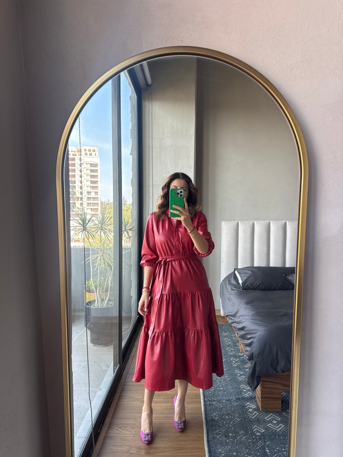 Vestido midi piel rojo