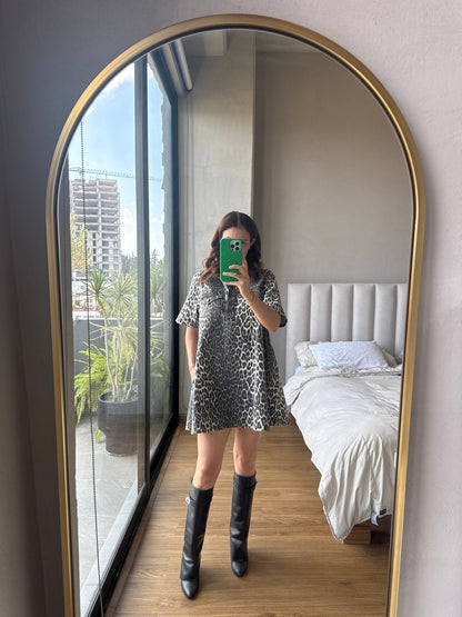 Vestido denim corto animal print