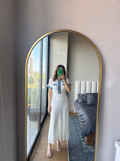 Vestido midi con detalle denim blanco