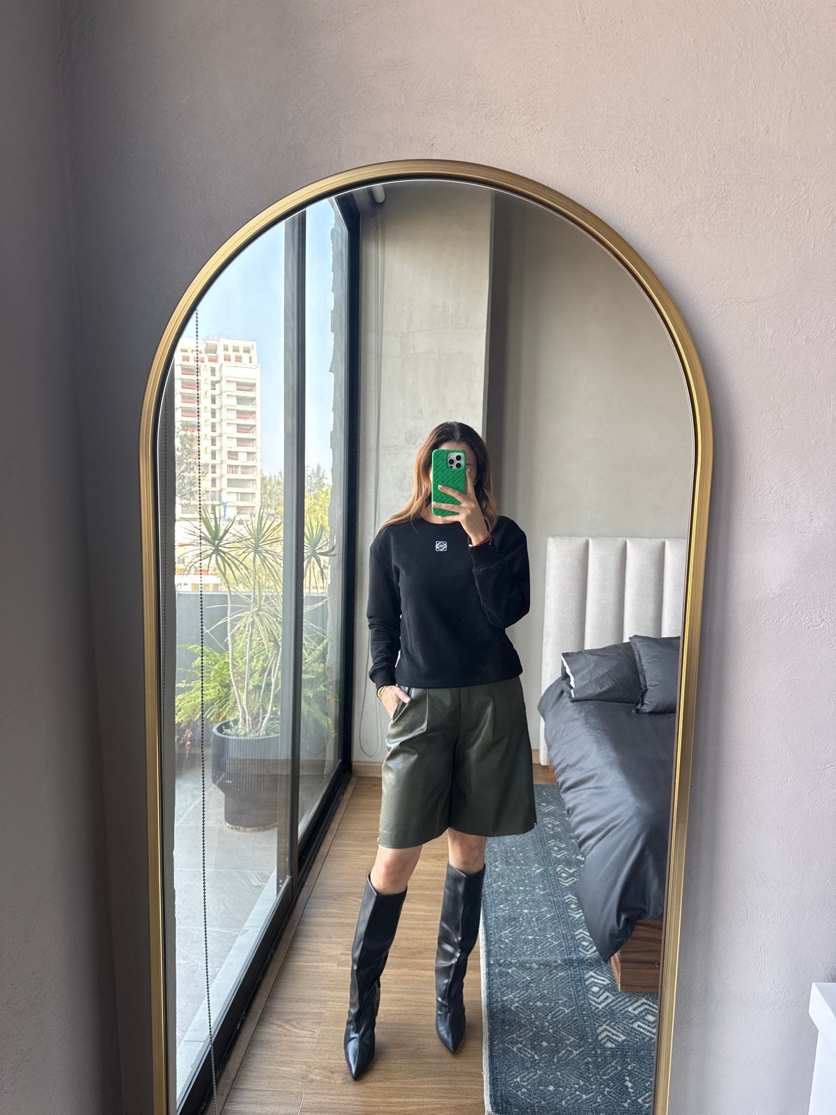 Long short cierres tipo piel olivo