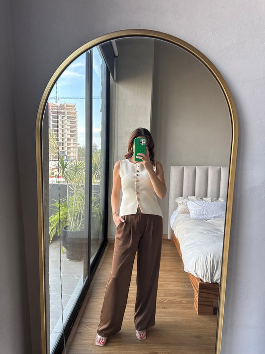 Pantalón pierna ancha satín café