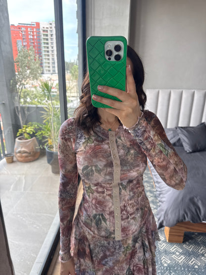 Set blusa y falda mesh flores