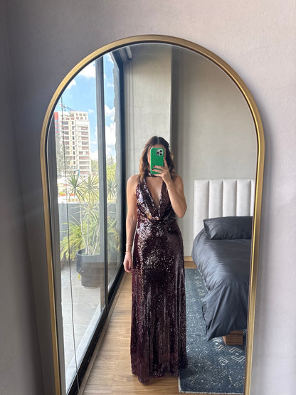 Vestido maxi halter lentejuelas tinto