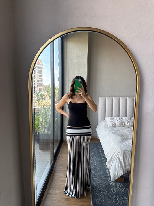Vestido tirantes maxi tejido negro multi
