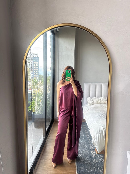 Jumpsuit satín vino