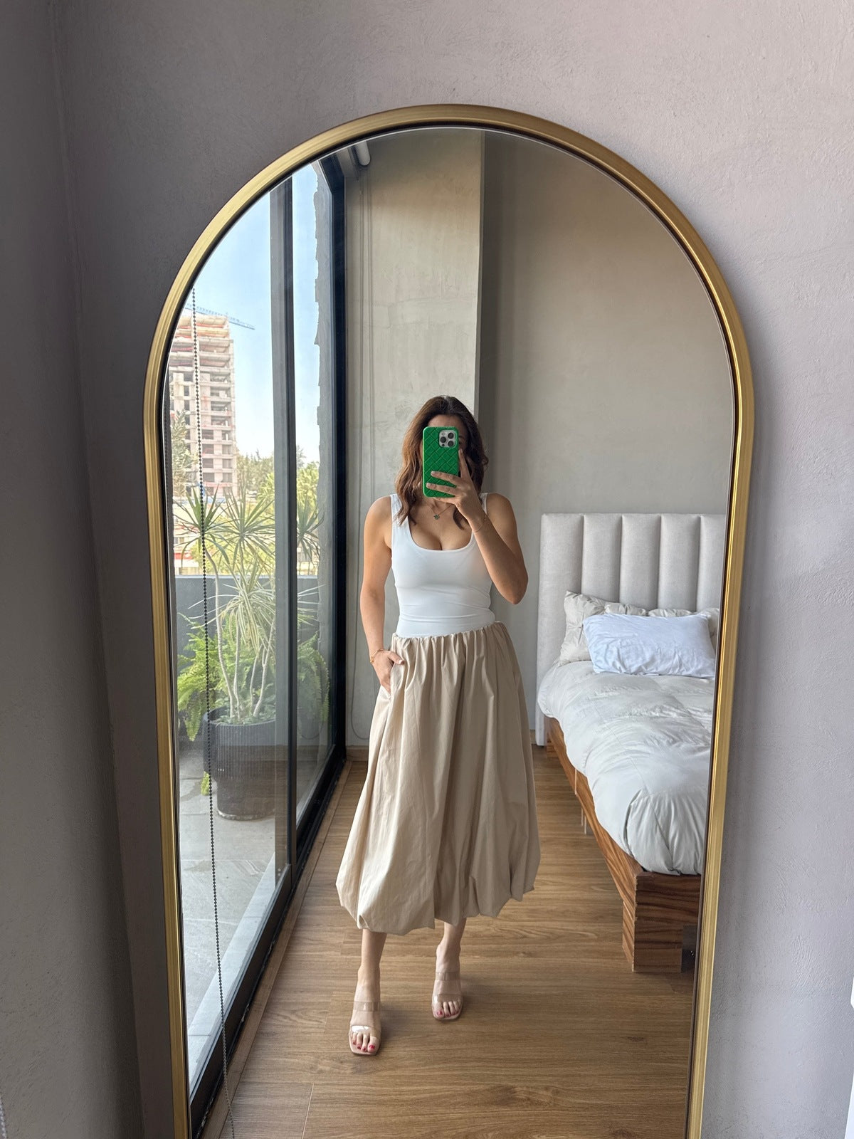 Falda maxi globo beige