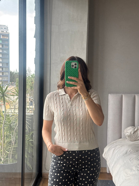 Blusa tipo polo manga corta tejida khaki